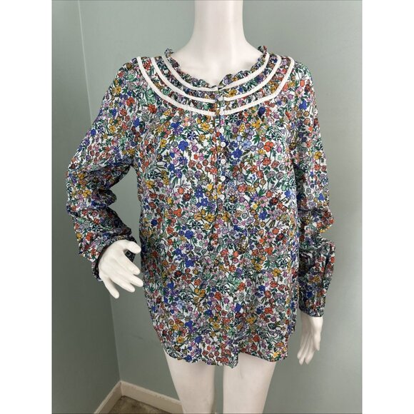 Talbots Women's L/S Multi-Color Floral Button Popover Blouse Top Sz Medium - Picture 1 of 11